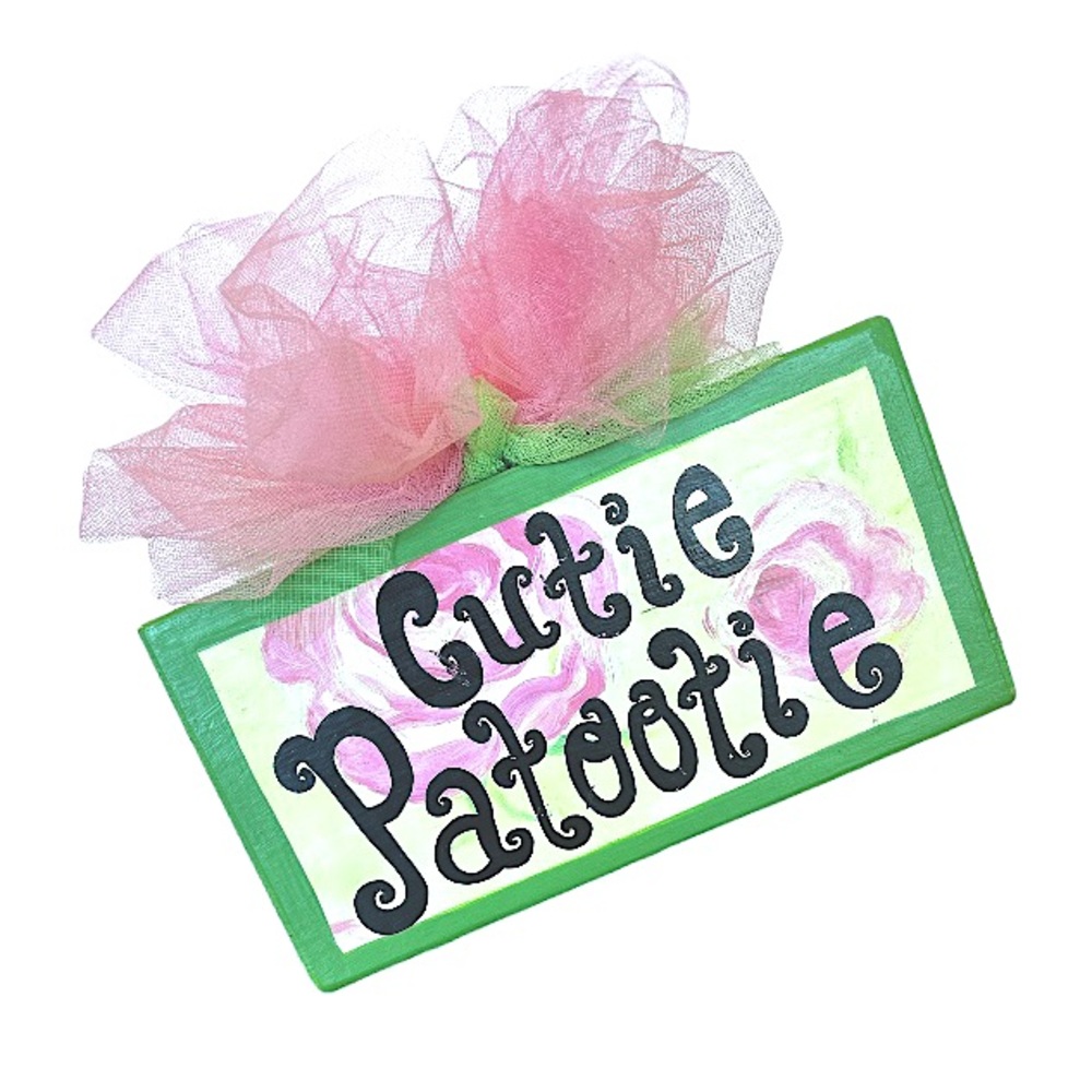 Girls Wooden Pink & Green Painted Decor Sign / Block